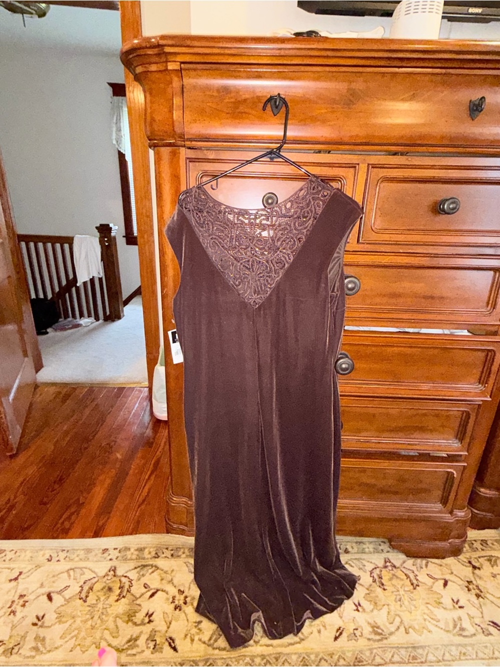 Carole Little NWT Brown Velvet Beaded Maxi Dress Size 14 Vintage - Picture 2 of 8